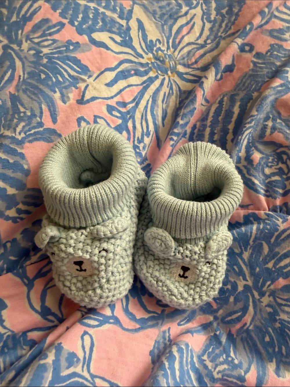 Baby Knit Bear Booties in Baby Blue